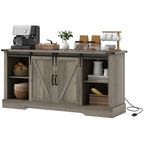 HOMCOM Mid Morden Sideboard, 16" Tall Cabinet with Sliding Barn Door & Charging Station, 65" TV Stand for Living Room, Gray - Comfortable Living Decor