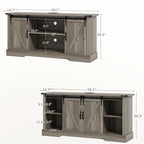HOMCOM Mid Morden Sideboard, 16" Tall Cabinet with Sliding Barn Door & Charging Station, 65" TV Stand for Living Room, Gray - Comfortable Living Decor