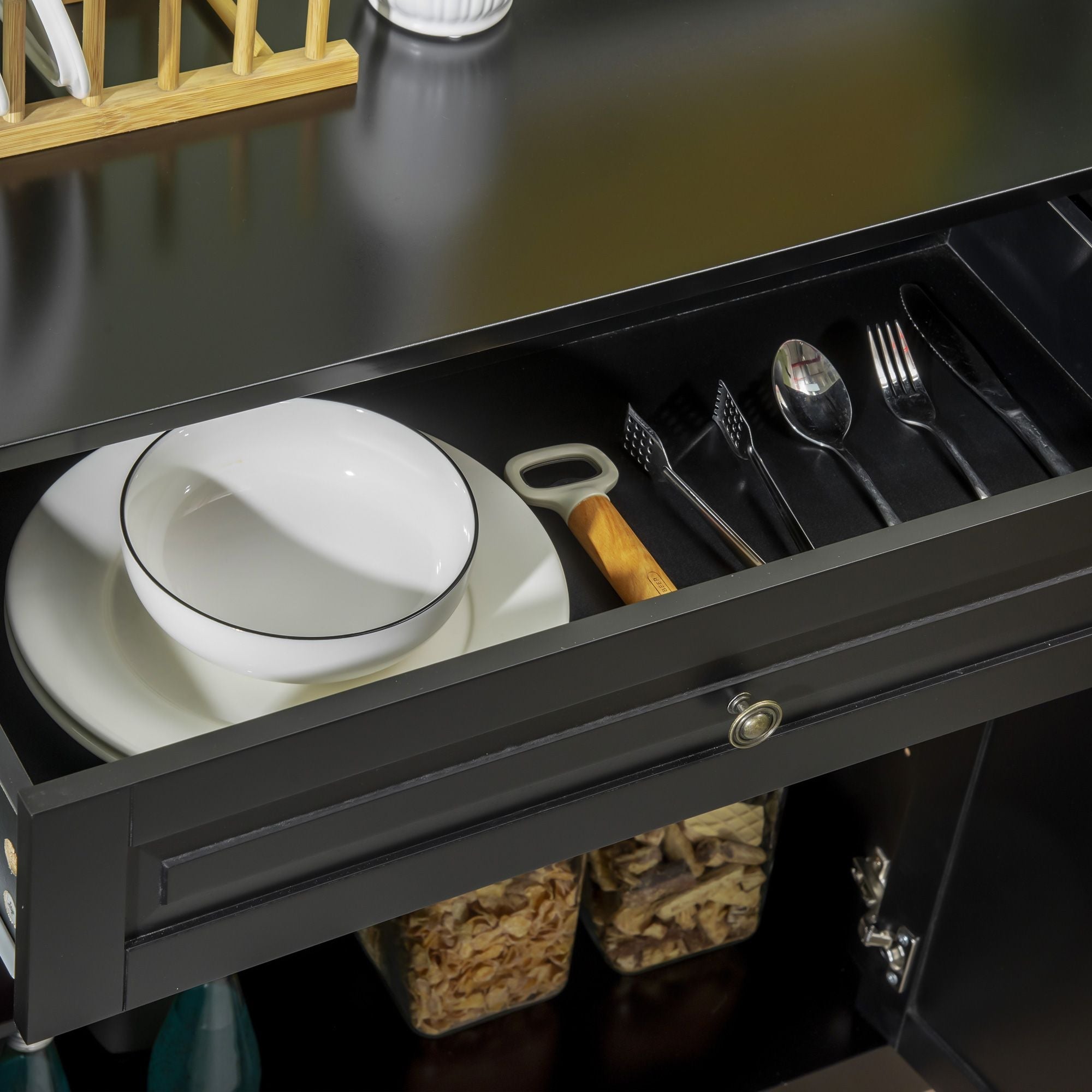 HOMCOM Modern Black Sideboard Buffet with Cupboards Drawers Shelves for Living Room Kitchen Storage - Comfortable Living Decor