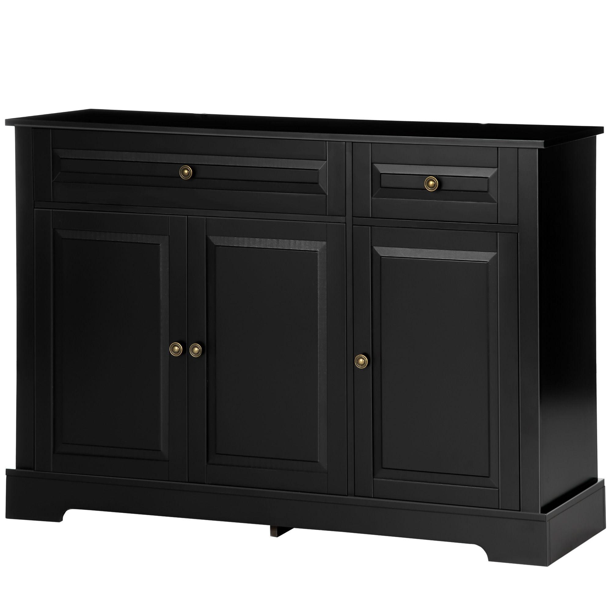 HOMCOM Modern Black Sideboard Buffet with Cupboards Drawers Shelves for Living Room Kitchen Storage - Comfortable Living Decor