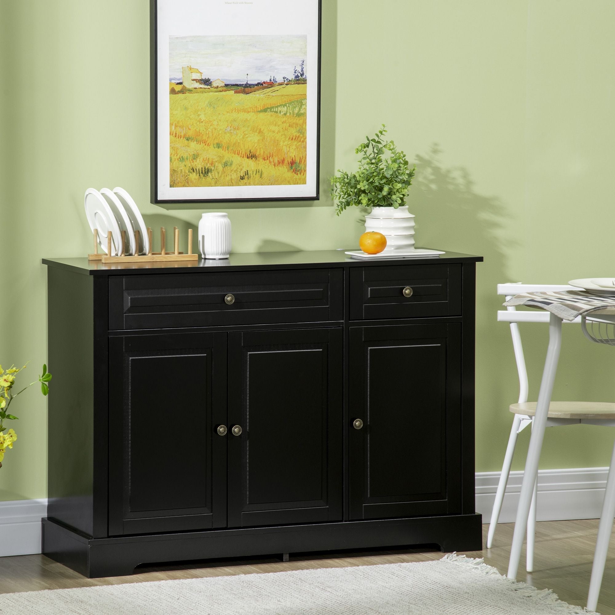 HOMCOM Modern Black Sideboard Buffet with Cupboards Drawers Shelves for Living Room Kitchen Storage - Comfortable Living Decor