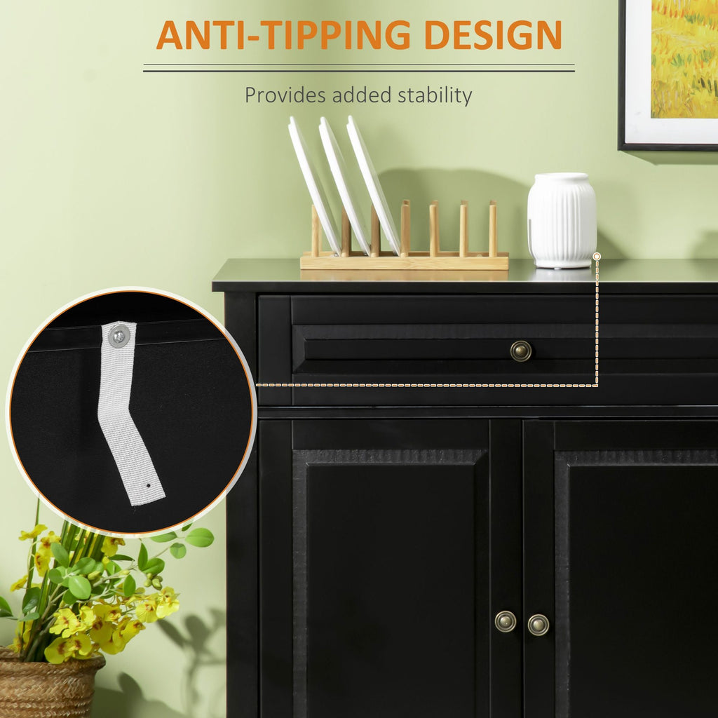 HOMCOM Modern Black Sideboard Buffet with Cupboards Drawers Shelves for Living Room Kitchen Storage - Comfortable Living Decor