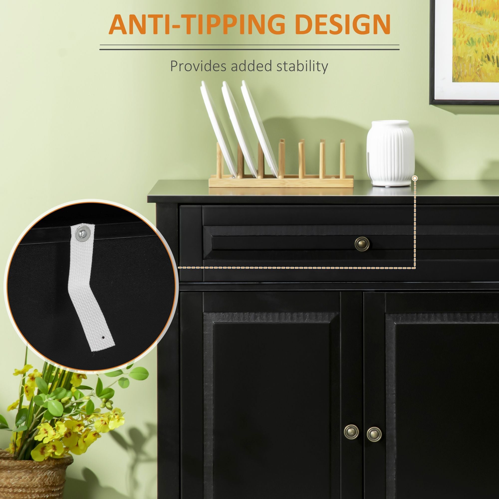 HOMCOM Modern Black Sideboard Buffet with Cupboards Drawers Shelves for Living Room Kitchen Storage - Comfortable Living Decor
