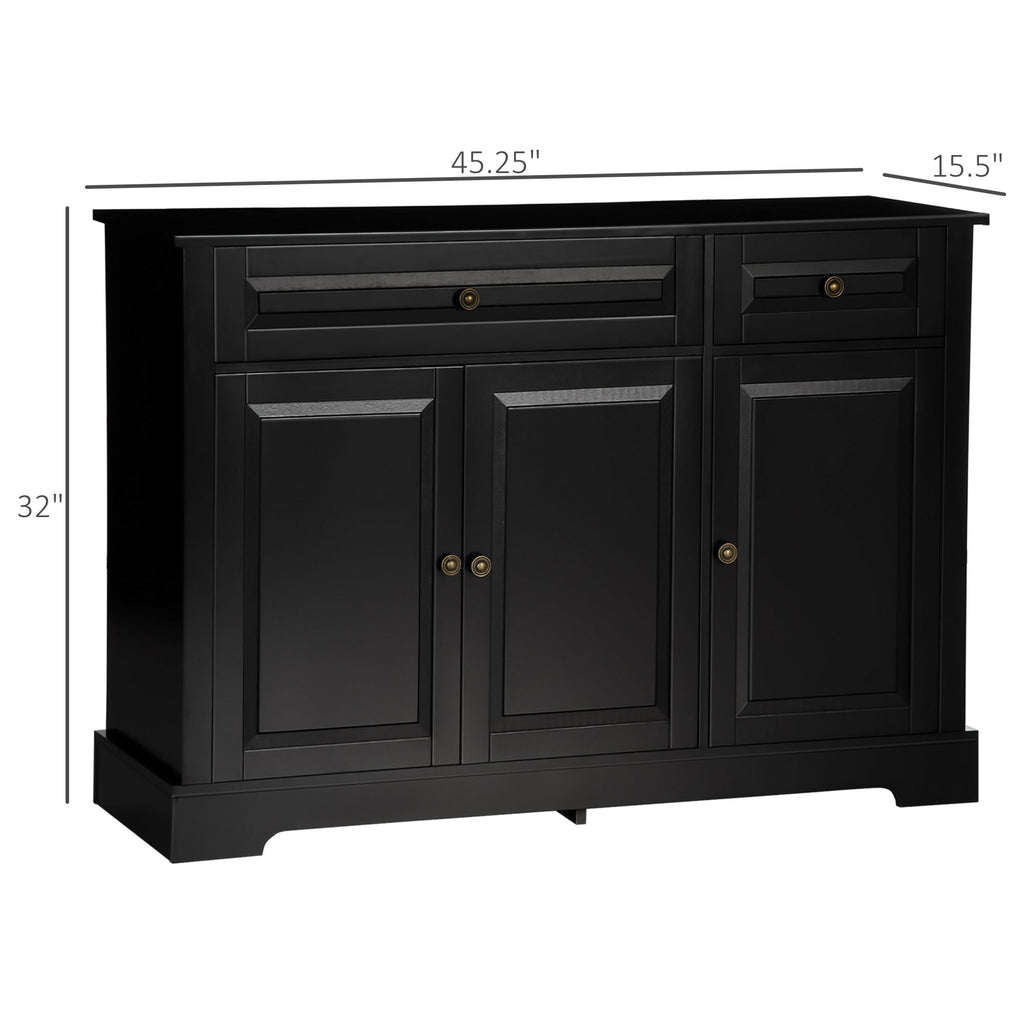 HOMCOM Modern Black Sideboard Buffet with Cupboards Drawers Shelves for Living Room Kitchen Storage - Comfortable Living Decor