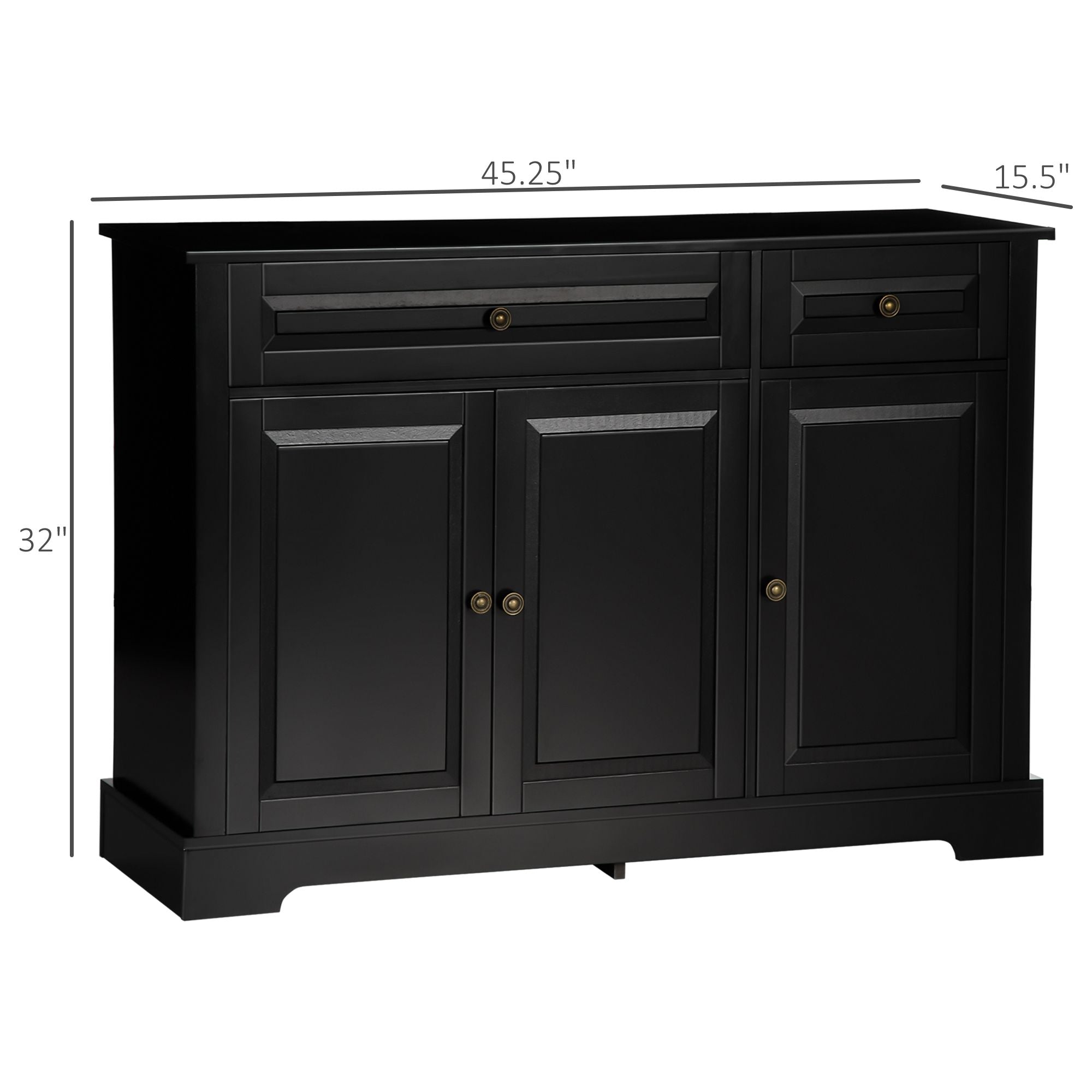 HOMCOM Modern Black Sideboard Buffet with Cupboards Drawers Shelves for Living Room Kitchen Storage - Comfortable Living Decor