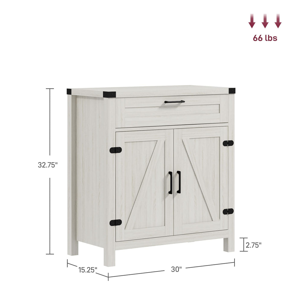 HOMCOM Modern Farmhouse Sideboard Storage Cabinet, Buffet Cabinet with 2 Barn Doors and Drawer for Dining Room, White Oak - Comfortable Living Decor