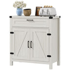 HOMCOM Modern Farmhouse Sideboard Storage Cabinet, Buffet Cabinet with 2 Barn Doors and Drawer for Dining Room, White Oak - Comfortable Living Decor