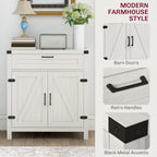 HOMCOM Modern Farmhouse Sideboard Storage Cabinet, Buffet Cabinet with 2 Barn Doors and Drawer for Dining Room, White Oak - Comfortable Living Decor