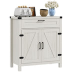HOMCOM Modern Farmhouse Sideboard Storage Cabinet, Buffet Cabinet with 2 Barn Doors and Drawer for Dining Room, White Oak - Comfortable Living Decor