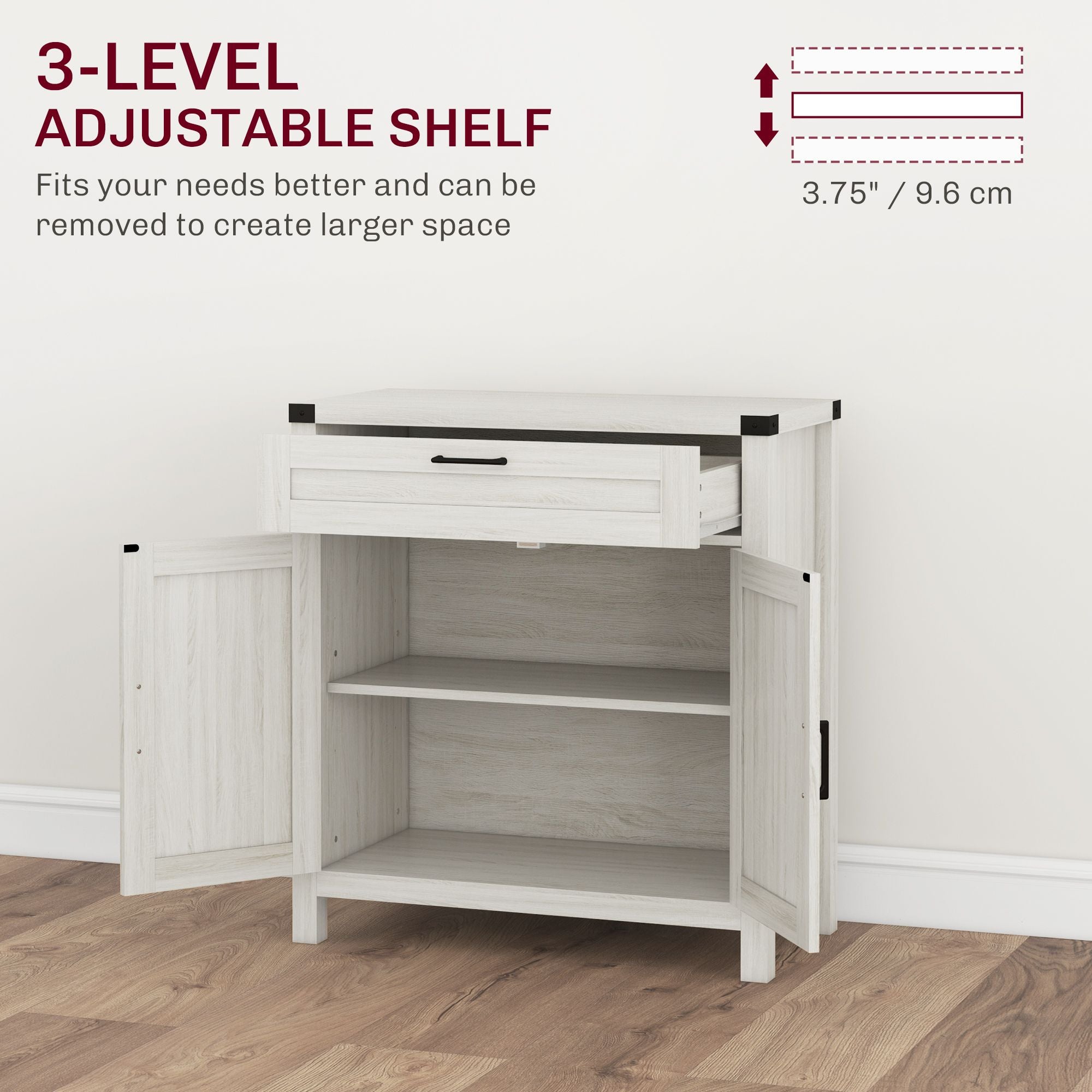 HOMCOM Modern Farmhouse Sideboard Storage Cabinet, Buffet Cabinet with 2 Barn Doors and Drawer for Dining Room, White Oak - Comfortable Living Decor