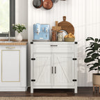 HOMCOM Modern Farmhouse Sideboard Storage Cabinet, Buffet Cabinet with 2 Barn Doors and Drawer for Dining Room, White Oak - Comfortable Living Decor