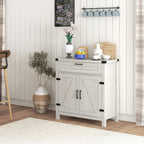 HOMCOM Modern Farmhouse Sideboard Storage Cabinet, Buffet Cabinet with 2 Barn Doors and Drawer for Dining Room, White Oak - Comfortable Living Decor