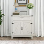 HOMCOM Modern Farmhouse Sideboard Storage Cabinet, Buffet Cabinet with 2 Barn Doors and Drawer for Dining Room, White Oak - Comfortable Living Decor