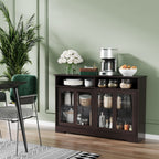 HOMCOM Modern Kitchen Buffet Cabinet, Storage Sideboard, Sliding Glass Doors Cupboard with Adjustable Shelf, Dark Brown - Comfortable Living Decor