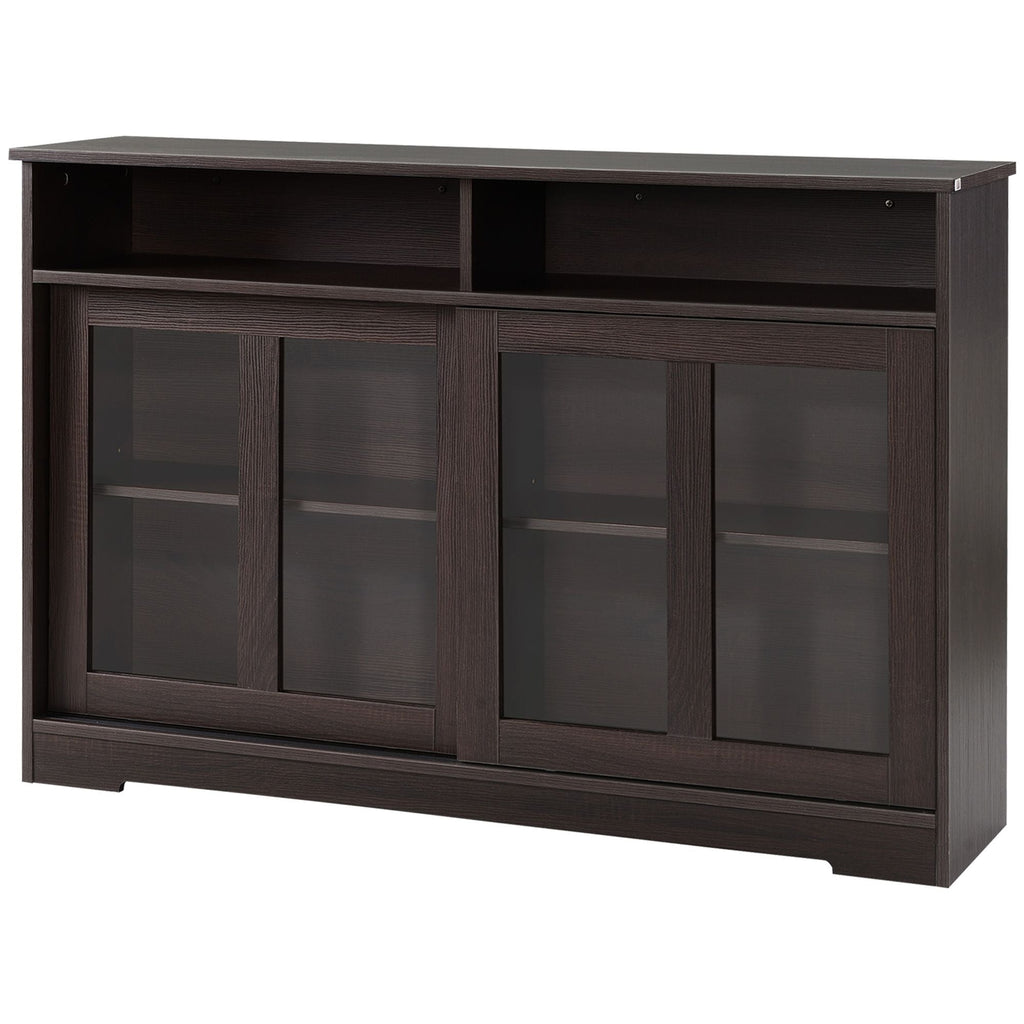 HOMCOM Modern Kitchen Buffet Cabinet, Storage Sideboard, Sliding Glass Doors Cupboard with Adjustable Shelf, Dark Brown - Comfortable Living Decor