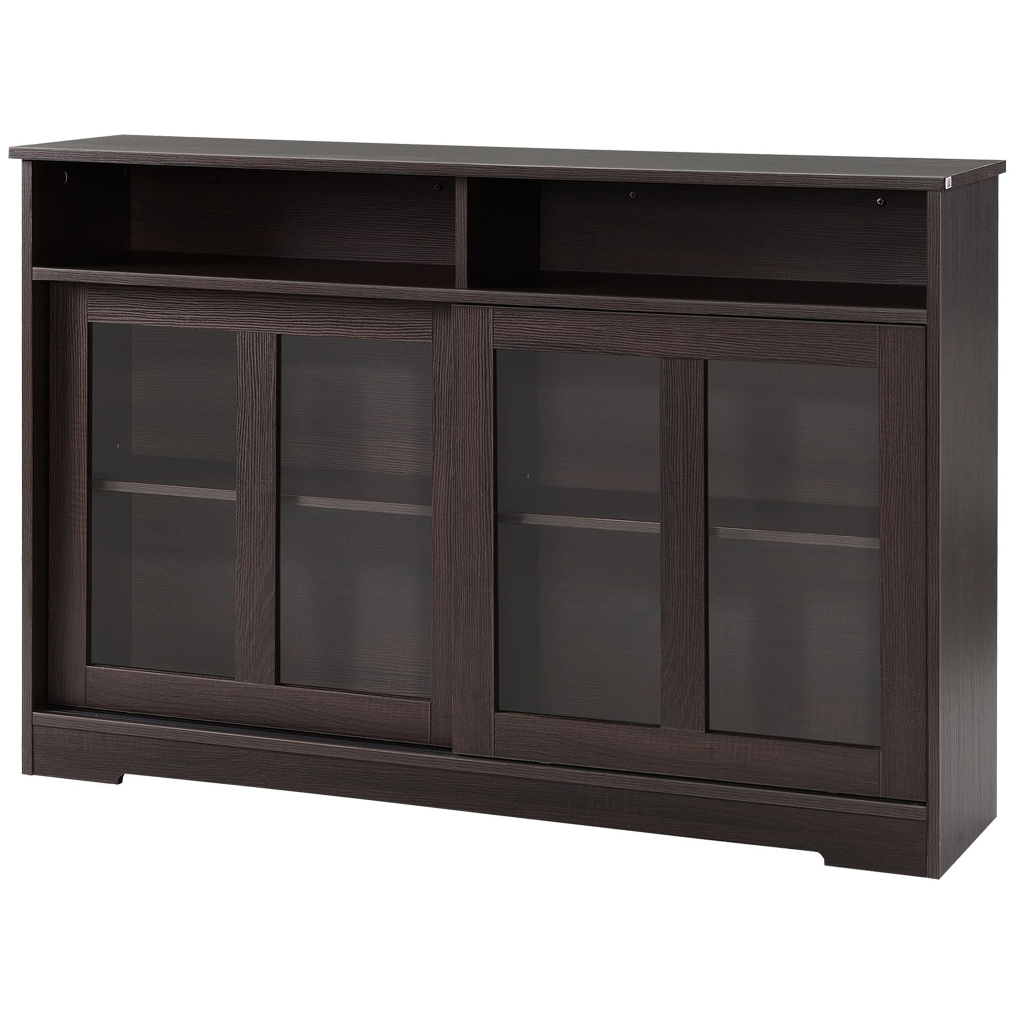 HOMCOM Modern Kitchen Buffet Cabinet, Storage Sideboard, Sliding Glass Doors Cupboard with Adjustable Shelf, Dark Brown - Comfortable Living Decor