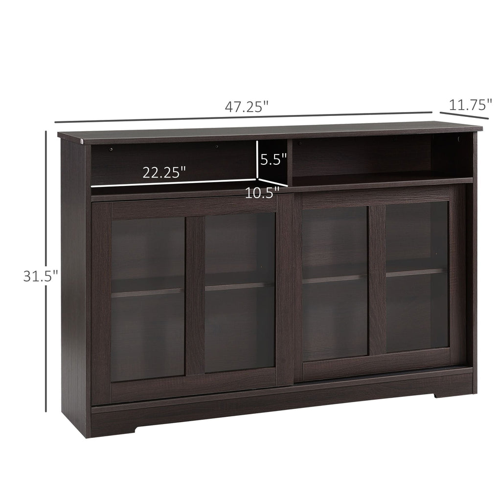 HOMCOM Modern Kitchen Buffet Cabinet, Storage Sideboard, Sliding Glass Doors Cupboard with Adjustable Shelf, Dark Brown - Comfortable Living Decor