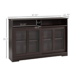 HOMCOM Modern Kitchen Buffet Cabinet, Storage Sideboard, Sliding Glass Doors Cupboard with Adjustable Shelf, Dark Brown - Comfortable Living Decor