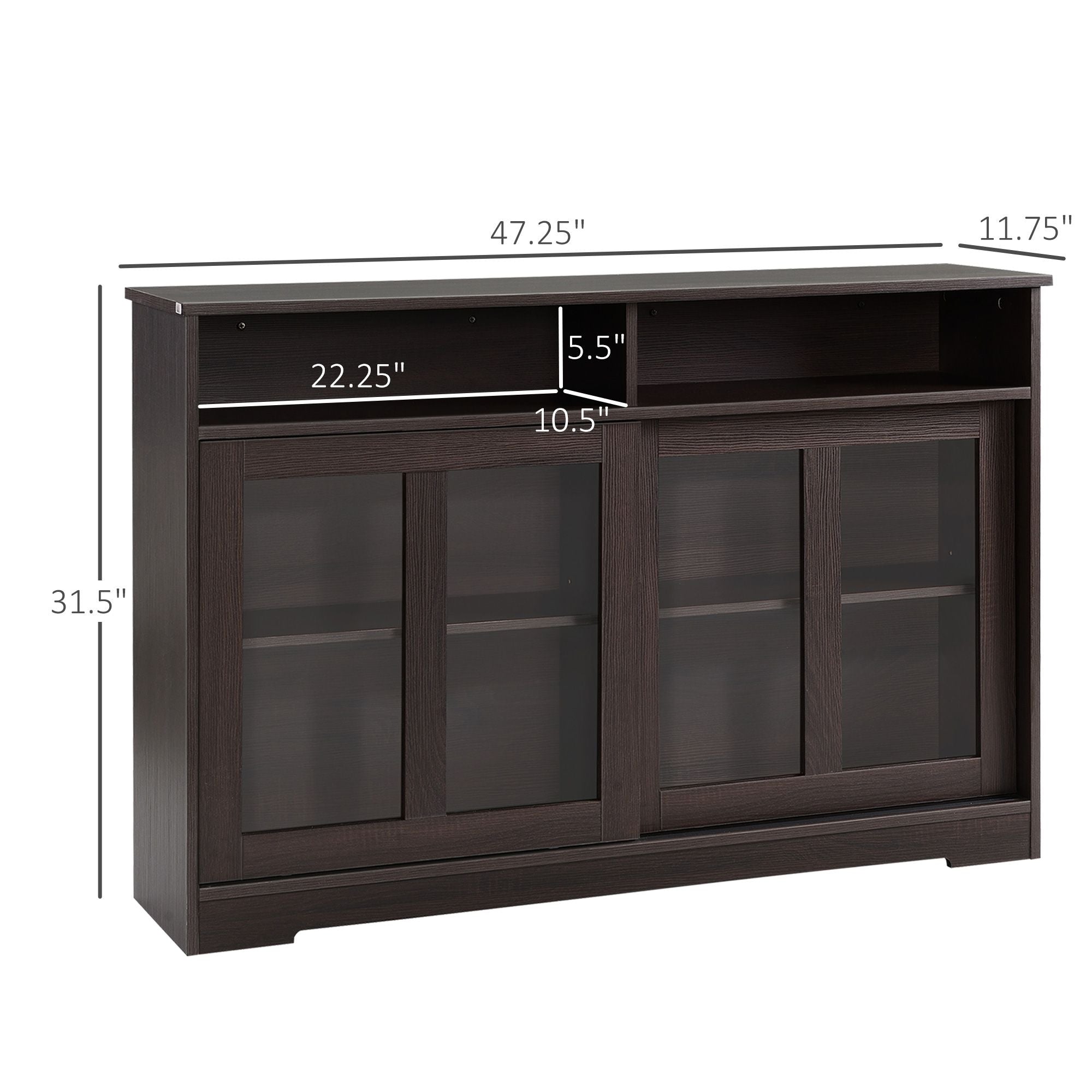 HOMCOM Modern Kitchen Buffet Cabinet, Storage Sideboard, Sliding Glass Doors Cupboard with Adjustable Shelf, Dark Brown - Comfortable Living Decor