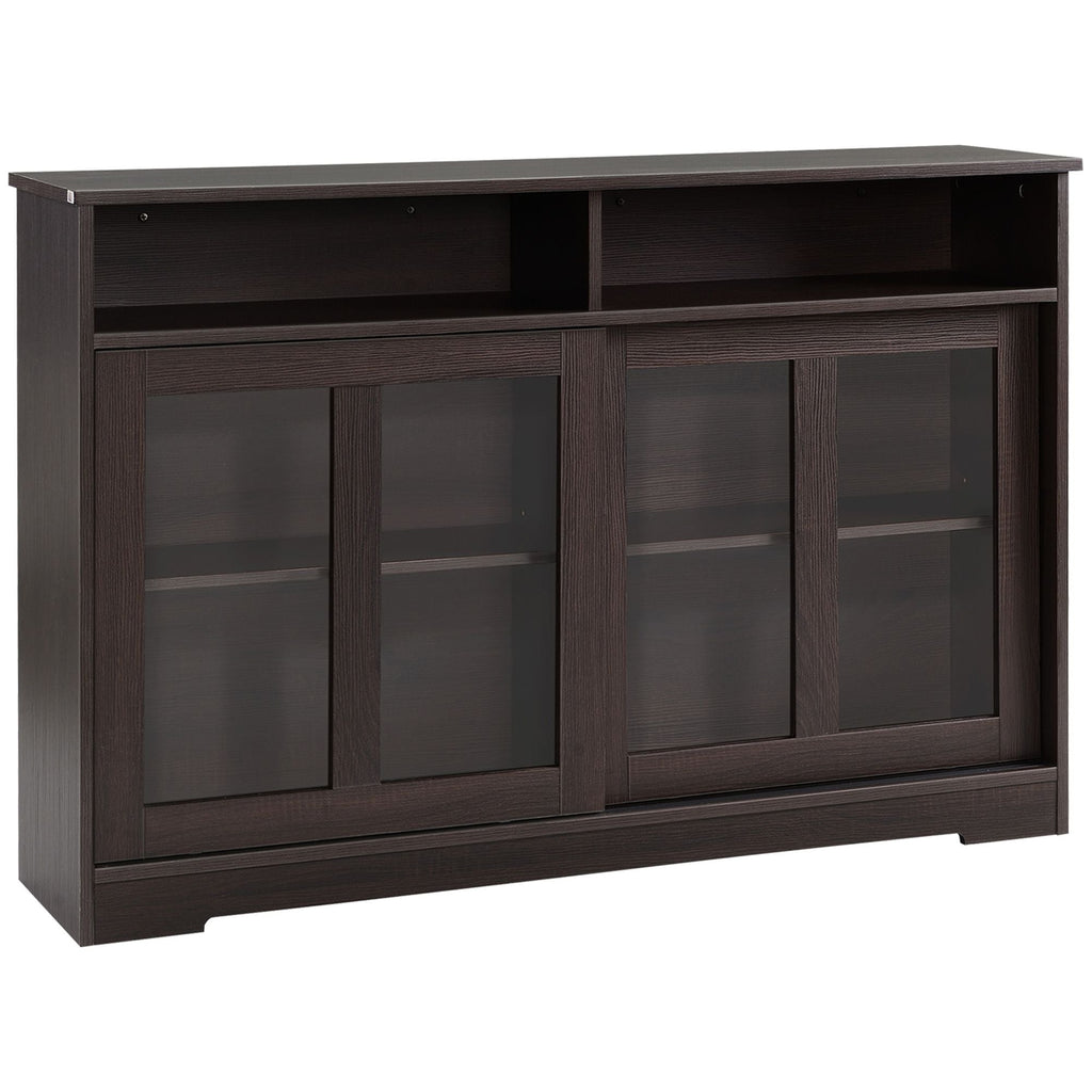 HOMCOM Modern Kitchen Buffet Cabinet, Storage Sideboard, Sliding Glass Doors Cupboard with Adjustable Shelf, Dark Brown - Comfortable Living Decor