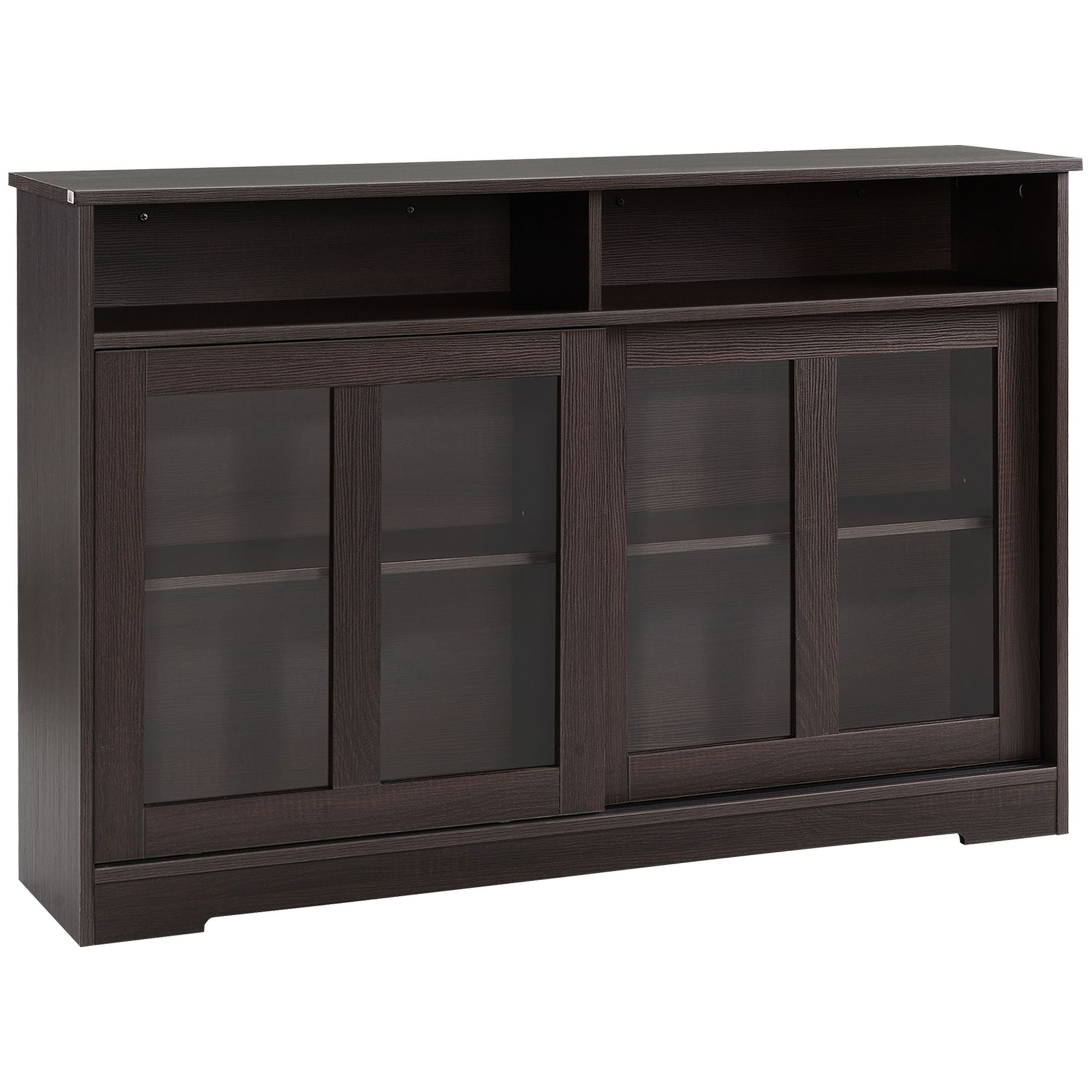HOMCOM Modern Kitchen Buffet Cabinet, Storage Sideboard, Sliding Glass Doors Cupboard with Adjustable Shelf, Dark Brown - Comfortable Living Decor