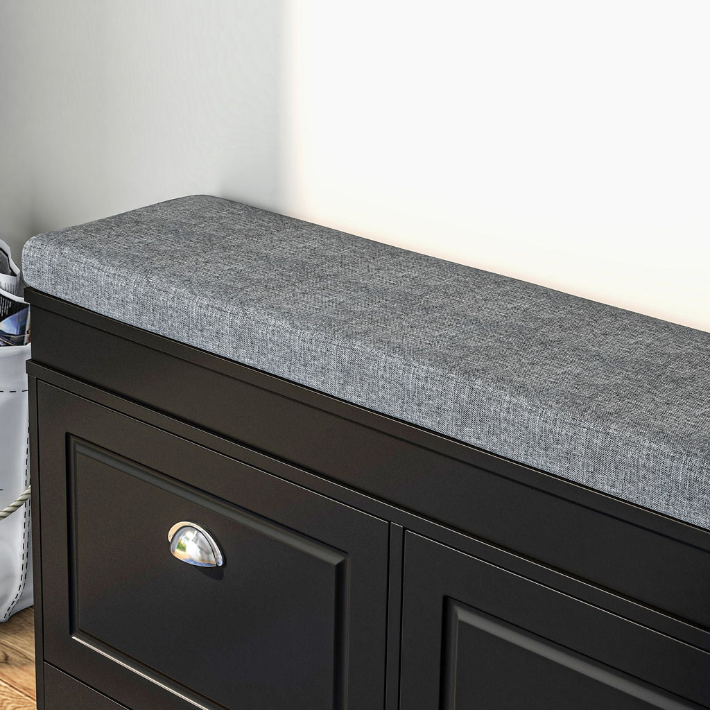HOMCOM Modern Shoe Storage Bench Black Entryway Bench with Cushion 2 Drawers Ottoman Holds 8 Pairs - Comfortable Living Decor