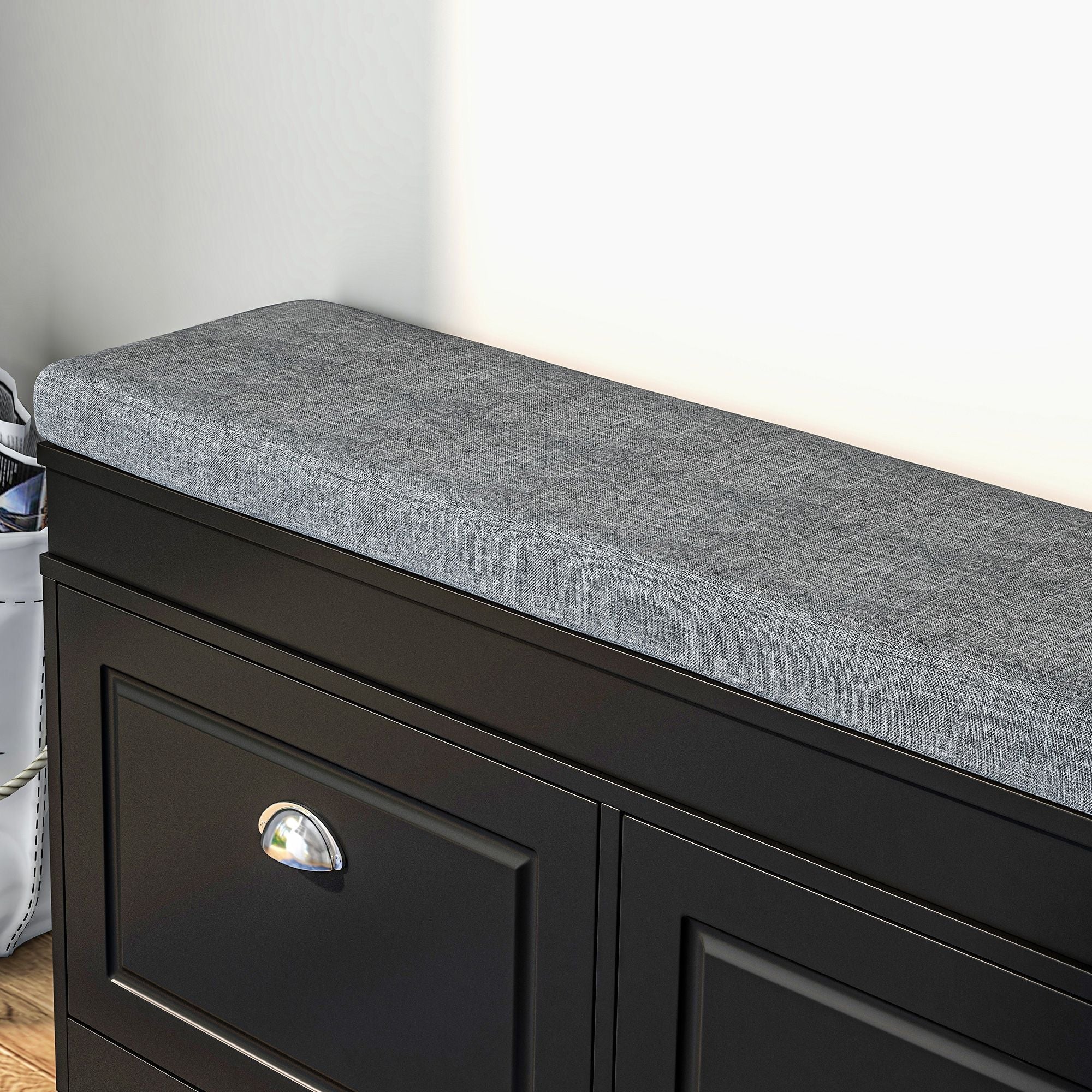 HOMCOM Modern Shoe Storage Bench Black Entryway Bench with Cushion 2 Drawers Ottoman Holds 8 Pairs - Comfortable Living Decor