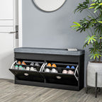 HOMCOM Modern Shoe Storage Bench Black Entryway Bench with Cushion 2 Drawers Ottoman Holds 8 Pairs - Comfortable Living Decor