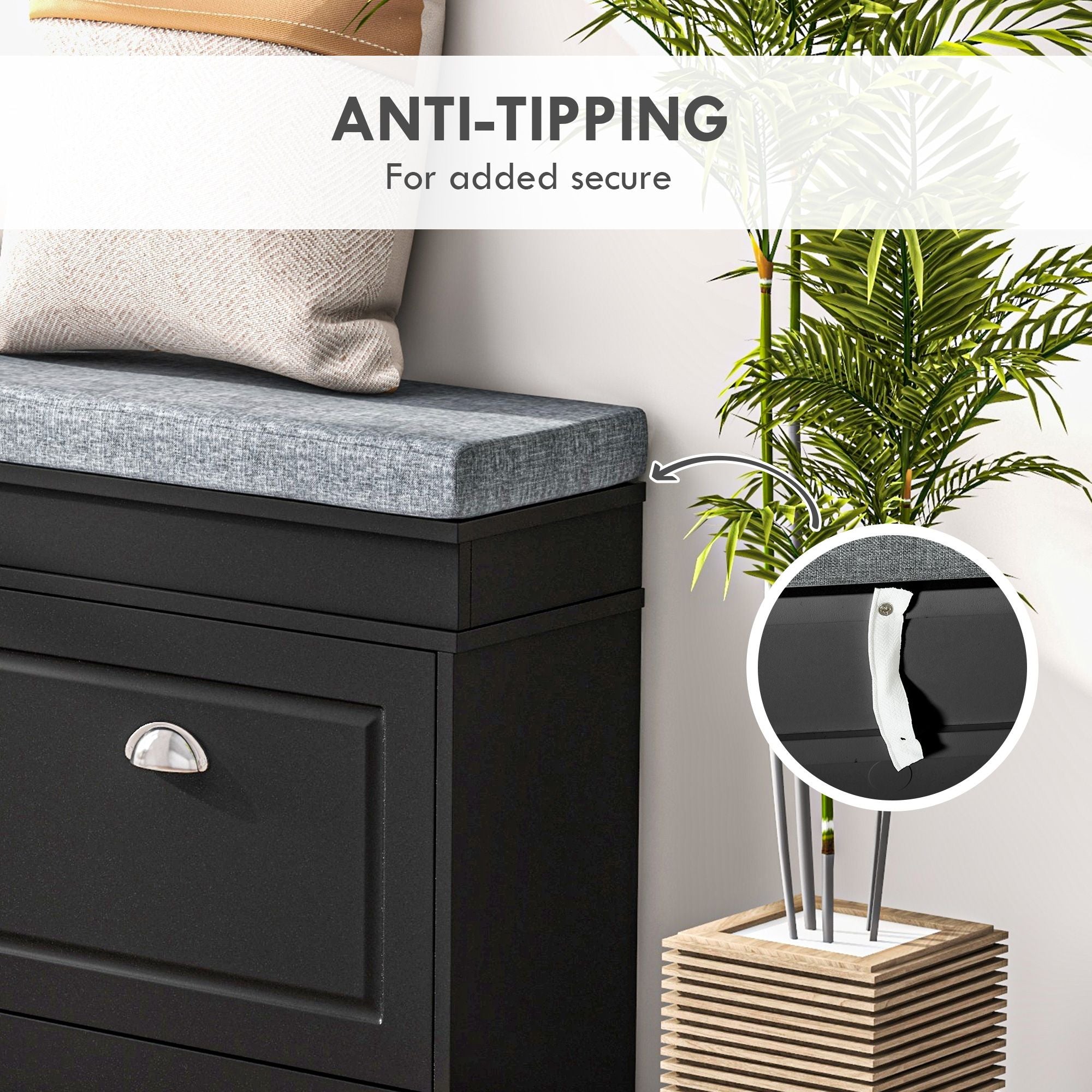HOMCOM Modern Shoe Storage Bench Black Entryway Bench with Cushion 2 Drawers Ottoman Holds 8 Pairs - Comfortable Living Decor