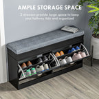 HOMCOM Modern Shoe Storage Bench Black Entryway Bench with Cushion 2 Drawers Ottoman Holds 8 Pairs - Comfortable Living Decor