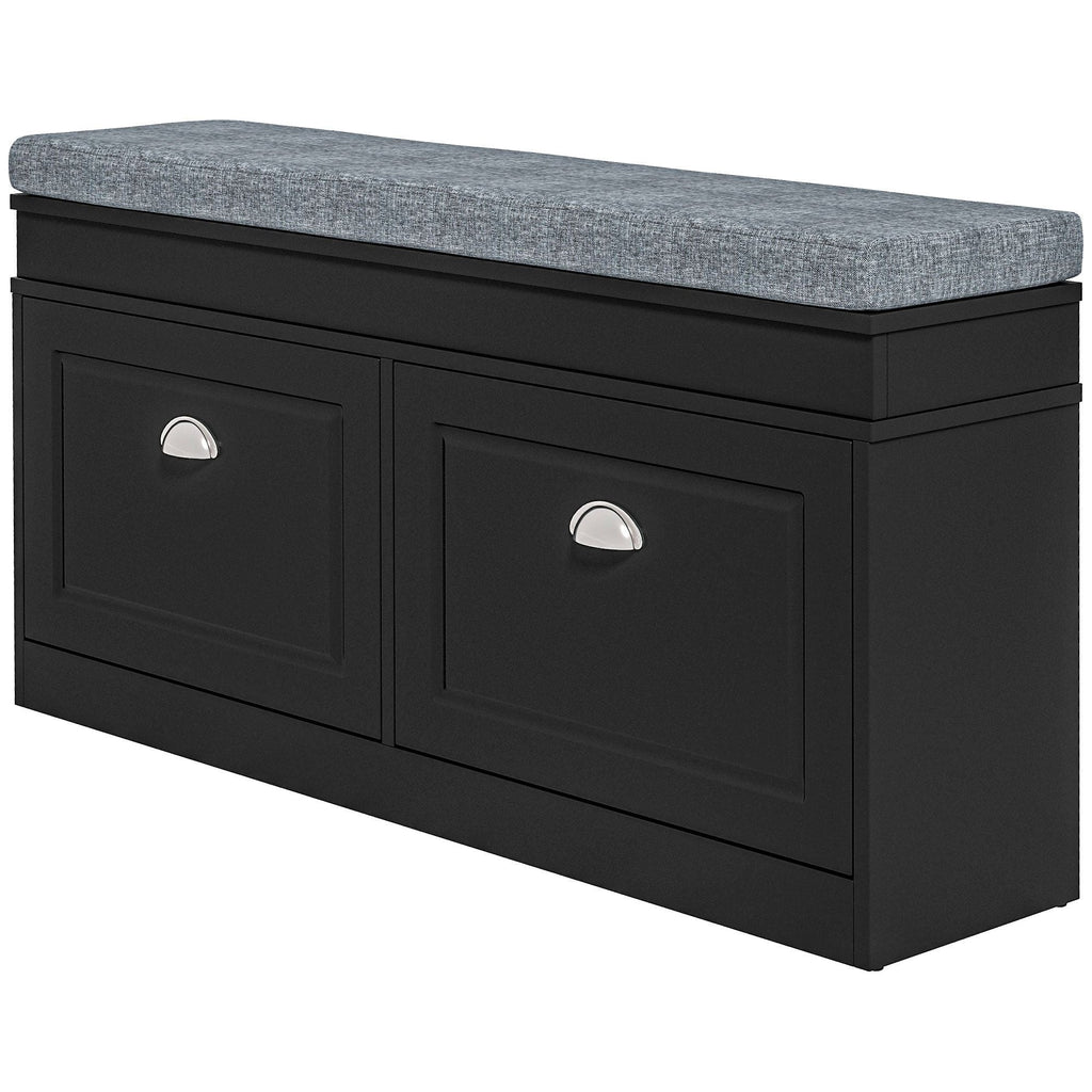 HOMCOM Modern Shoe Storage Bench Black Entryway Bench with Cushion 2 Drawers Ottoman Holds 8 Pairs - Comfortable Living Decor