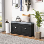 HOMCOM Modern Shoe Storage Bench Black Entryway Bench with Cushion 2 Drawers Ottoman Holds 8 Pairs - Comfortable Living Decor