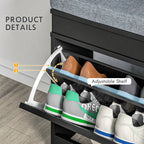 HOMCOM Modern Shoe Storage Bench Black Entryway Bench with Cushion 2 Drawers Ottoman Holds 8 Pairs - Comfortable Living Decor
