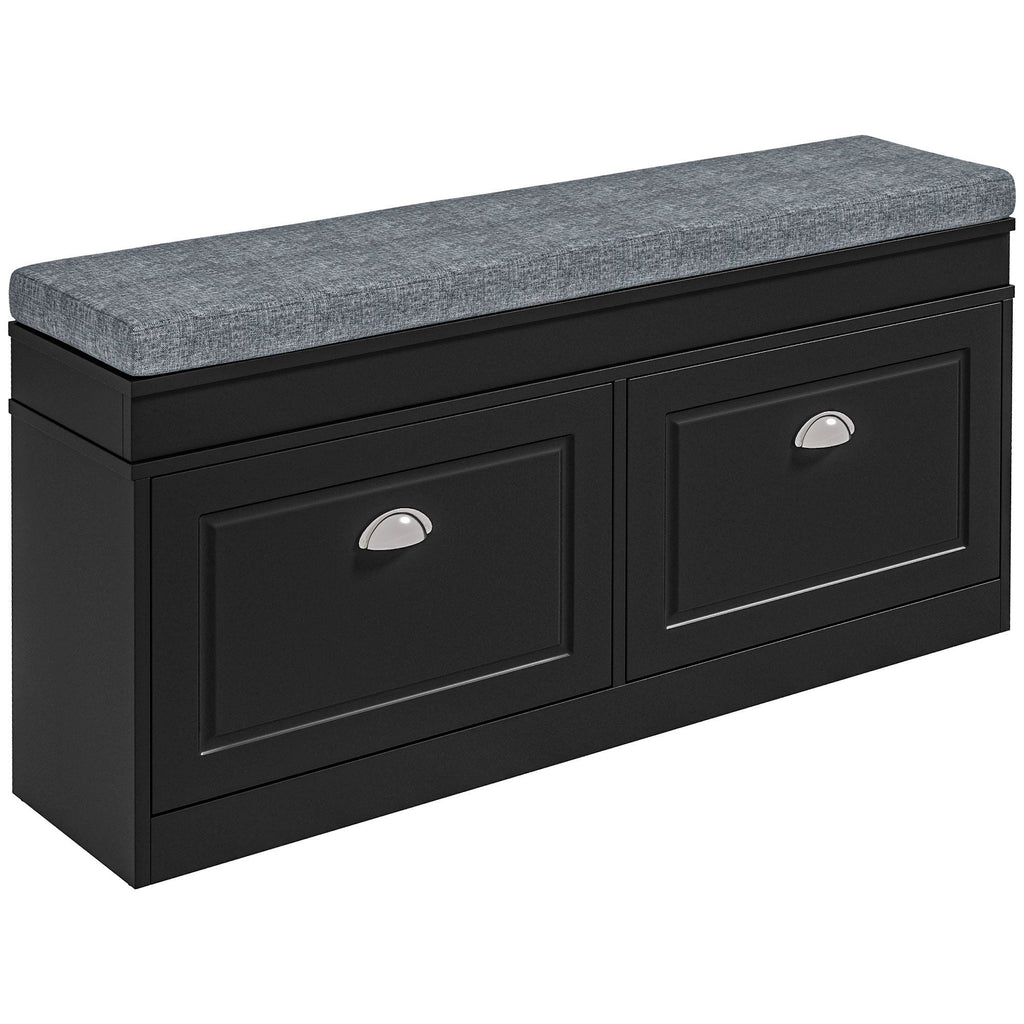 HOMCOM Modern Shoe Storage Bench Black Entryway Bench with Cushion 2 Drawers Ottoman Holds 8 Pairs - Comfortable Living Decor