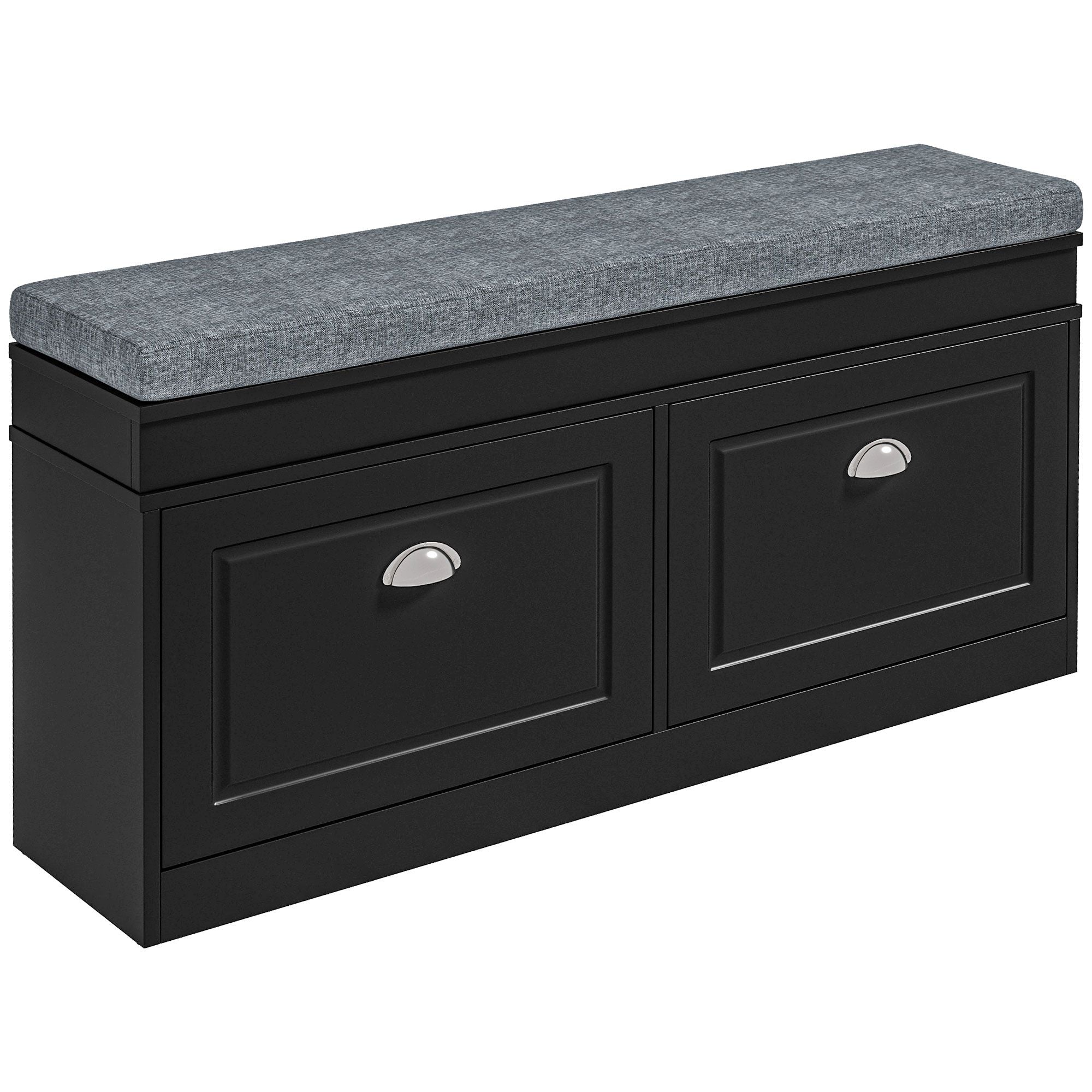 HOMCOM Modern Shoe Storage Bench Black Entryway Bench with Cushion 2 Drawers Ottoman Holds 8 Pairs - Comfortable Living Decor