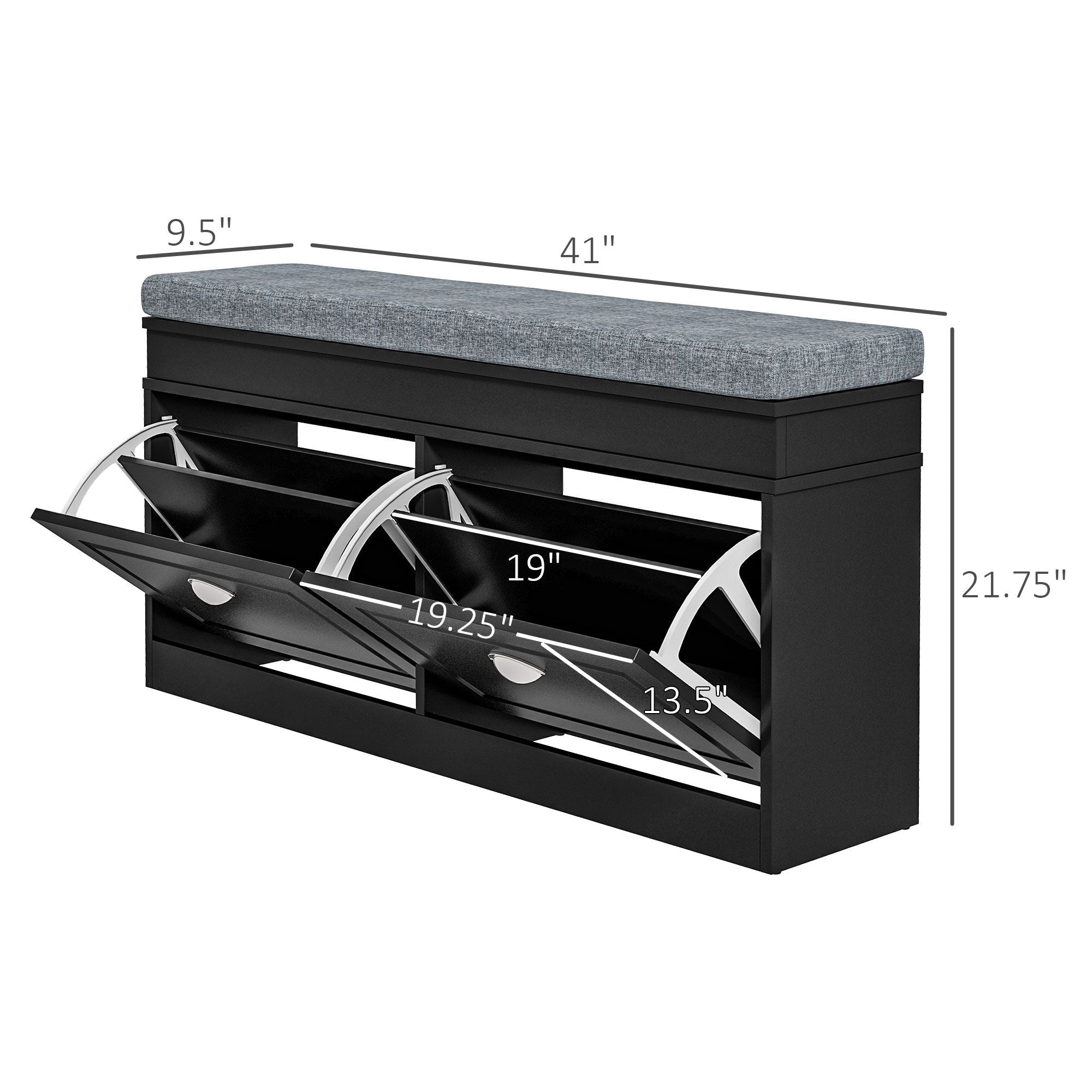 HOMCOM Modern Shoe Storage Bench Black Entryway Bench with Cushion 2 Drawers Ottoman Holds 8 Pairs - Comfortable Living Decor