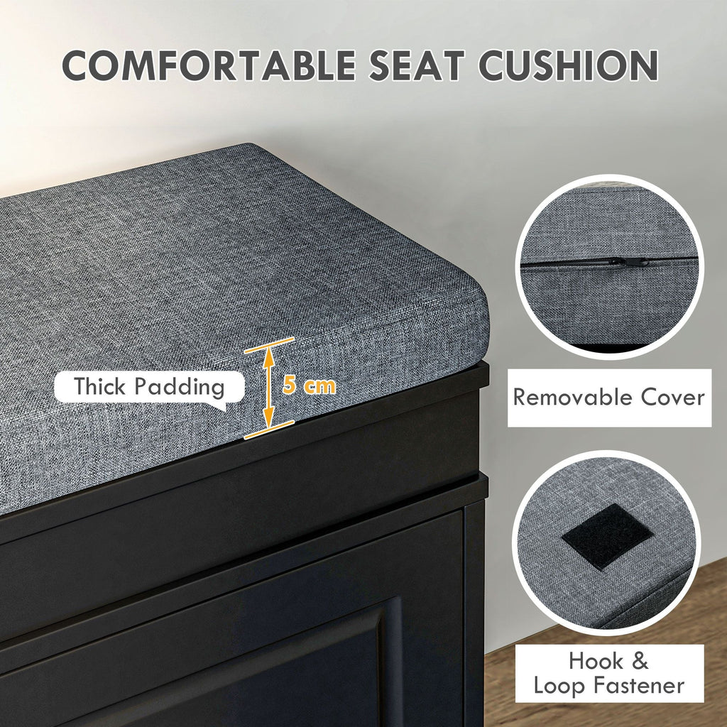 HOMCOM Modern Shoe Storage Bench Black Entryway Bench with Cushion 2 Drawers Ottoman Holds 8 Pairs - Comfortable Living Decor