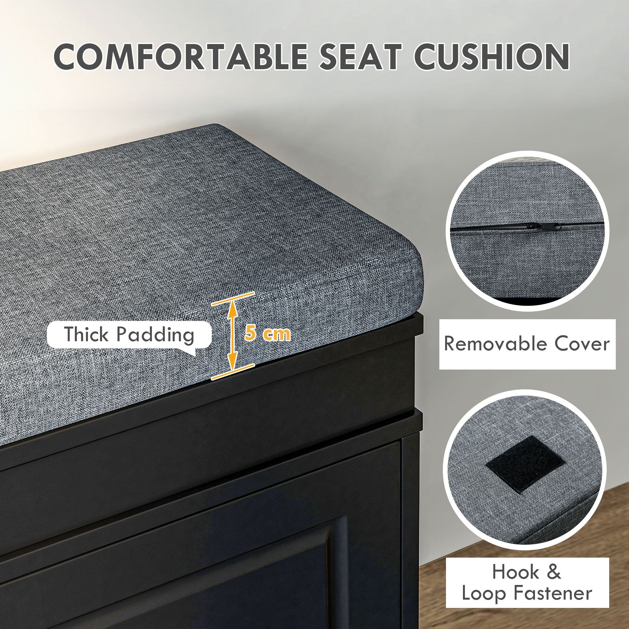 HOMCOM Modern Shoe Storage Bench Black Entryway Bench with Cushion 2 Drawers Ottoman Holds 8 Pairs - Comfortable Living Decor