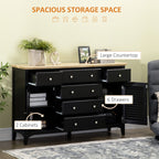 HOMCOM Modern Sideboard Buffet Cabinet Rubberwood Top Adjustable Shelves Black for Kitchen Living Room - Comfortable Living Decor