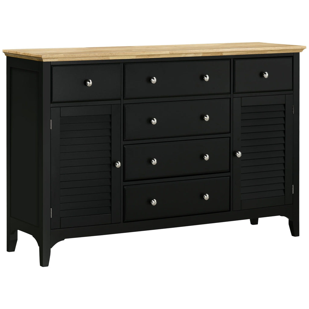 HOMCOM Modern Sideboard Buffet Cabinet Rubberwood Top Adjustable Shelves Black for Kitchen Living Room - Comfortable Living Decor