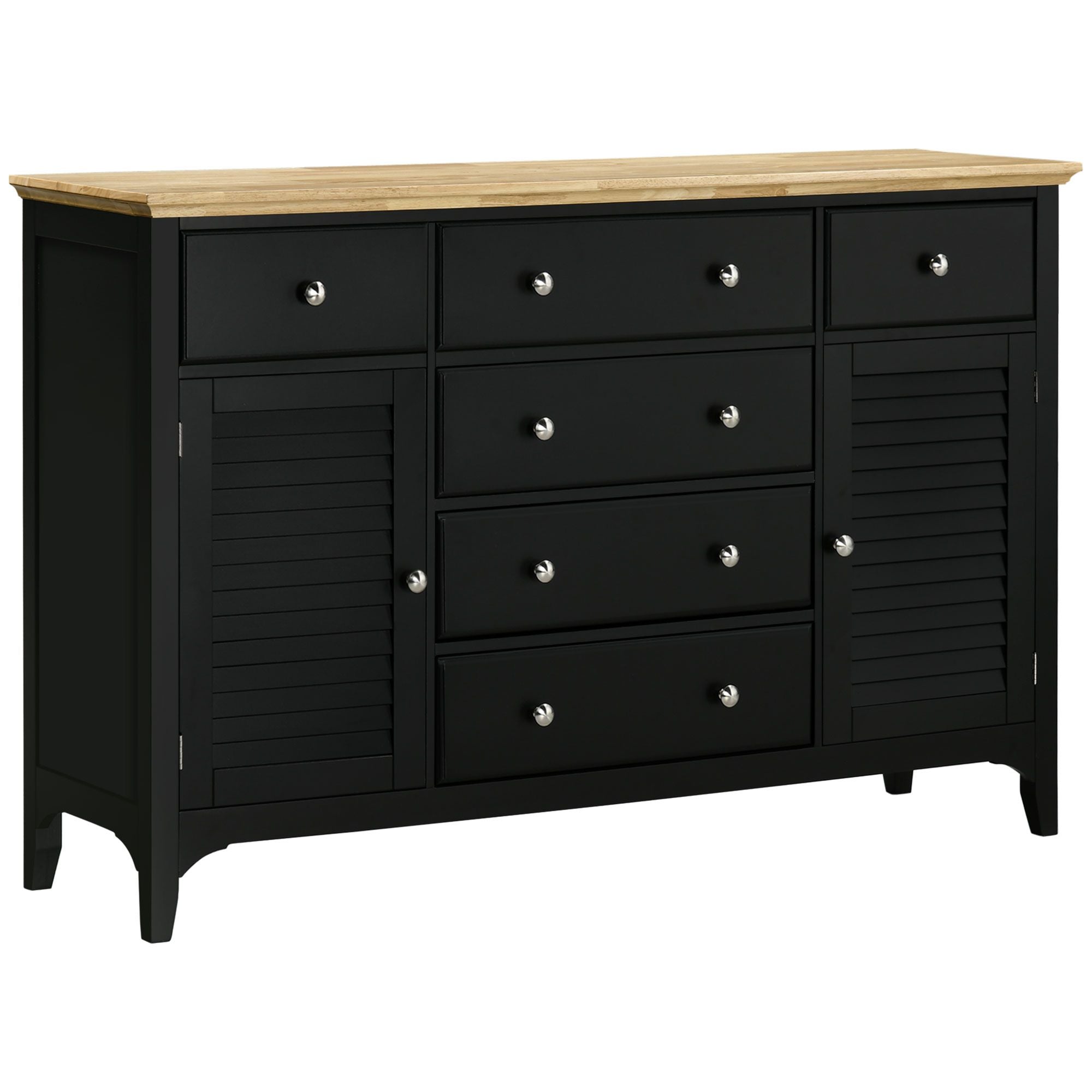 HOMCOM Modern Sideboard Buffet Cabinet Rubberwood Top Adjustable Shelves Black for Kitchen Living Room - Comfortable Living Decor