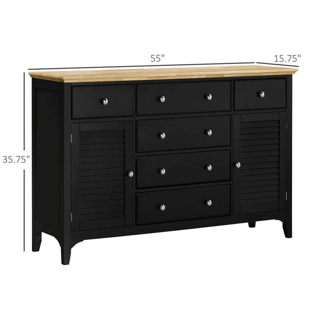 HOMCOM Modern Sideboard Buffet Cabinet Rubberwood Top Adjustable Shelves Black for Kitchen Living Room - Comfortable Living Decor