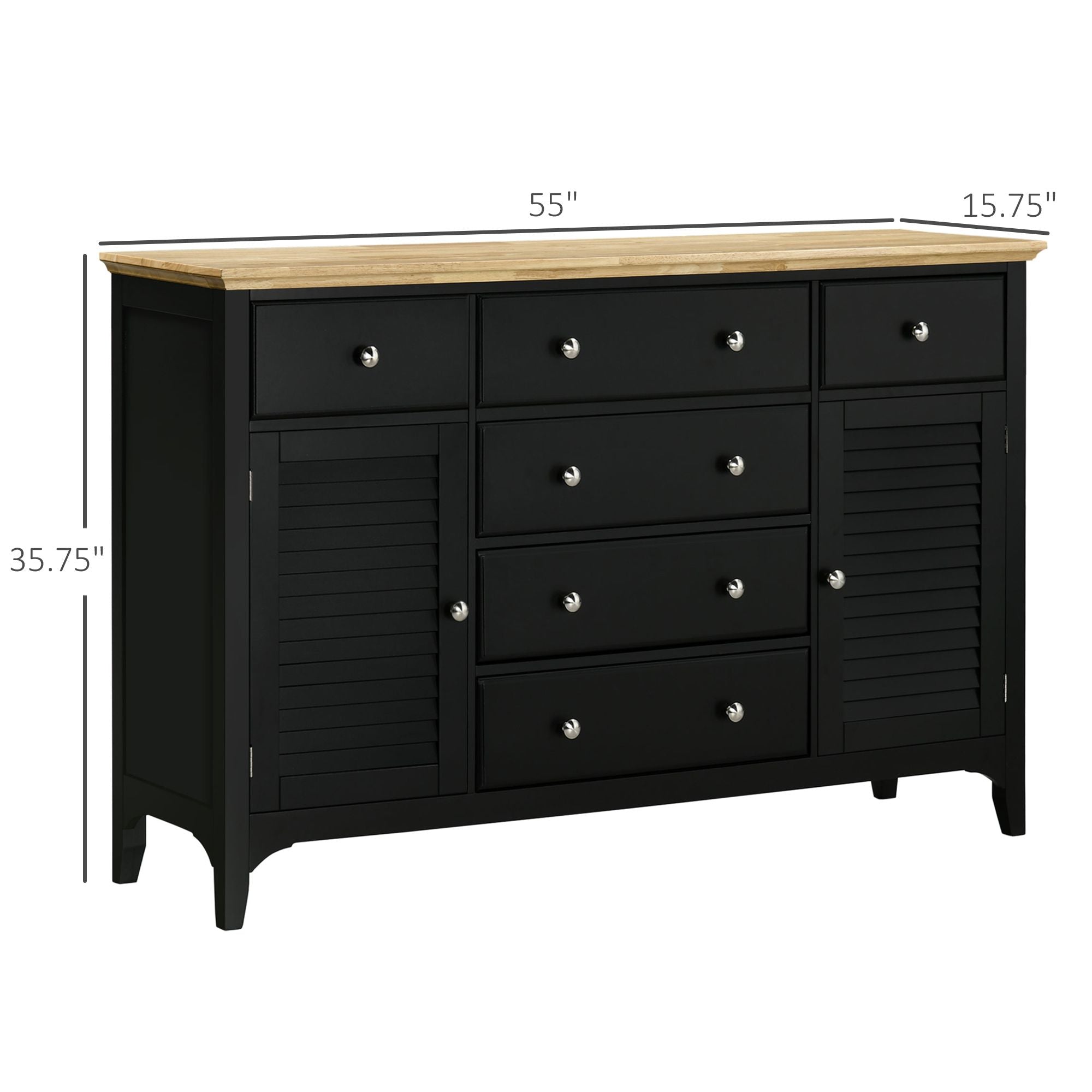 HOMCOM Modern Sideboard Buffet Cabinet Rubberwood Top Adjustable Shelves Black for Kitchen Living Room - Comfortable Living Decor