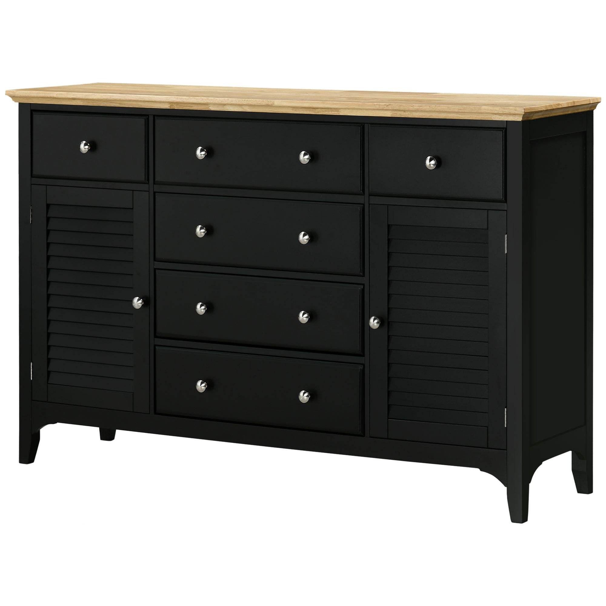 HOMCOM Modern Sideboard Buffet Cabinet Rubberwood Top Adjustable Shelves Black for Kitchen Living Room - Comfortable Living Decor