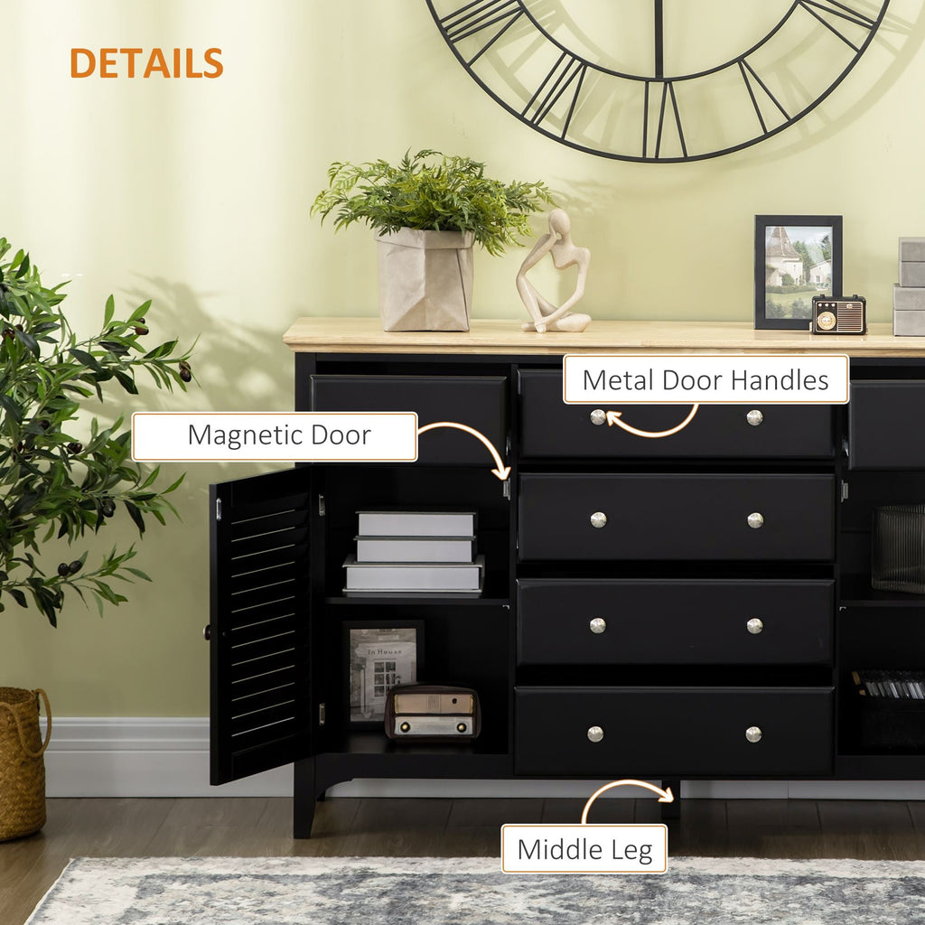 HOMCOM Modern Sideboard Buffet Cabinet Rubberwood Top Adjustable Shelves Black for Kitchen Living Room - Comfortable Living Decor