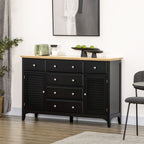 HOMCOM Modern Sideboard Buffet Cabinet Rubberwood Top Adjustable Shelves Black for Kitchen Living Room - Comfortable Living Decor