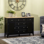 HOMCOM Modern Sideboard Buffet Cabinet Rubberwood Top Adjustable Shelves Black for Kitchen Living Room - Comfortable Living Decor