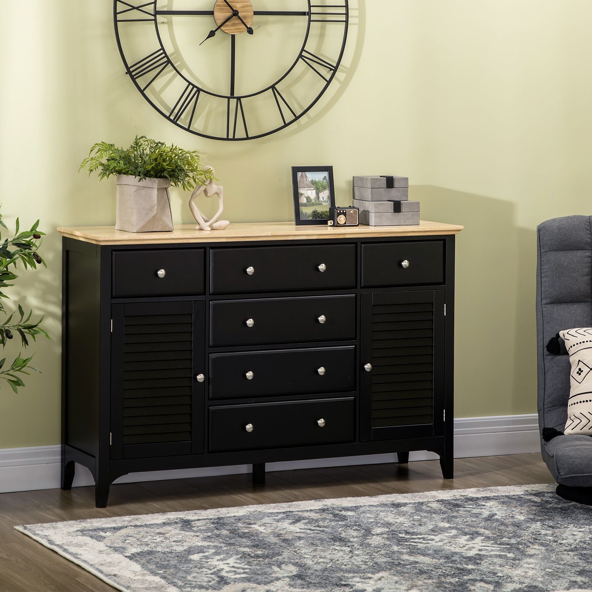 HOMCOM Modern Sideboard Buffet Cabinet Rubberwood Top Adjustable Shelves Black for Kitchen Living Room - Comfortable Living Decor