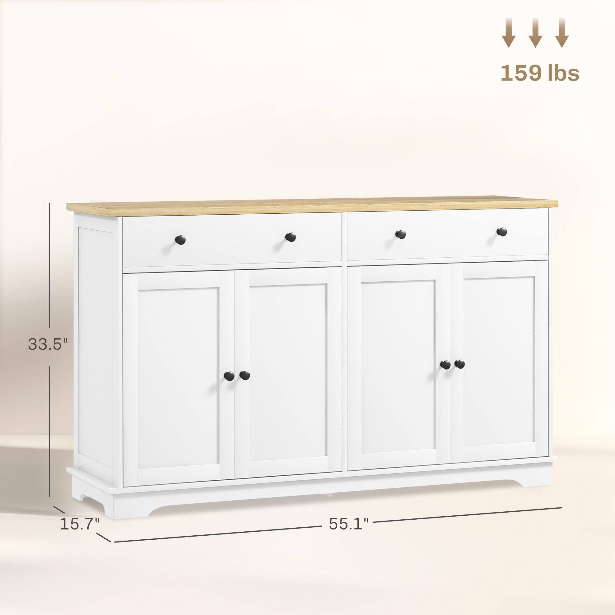 HOMCOM Modern Sideboard, Buffet Cabinet with Storage Drawers, Adjustable Shelves for Living Room, Dining Room, Entryway, White - Comfortable Living Decor