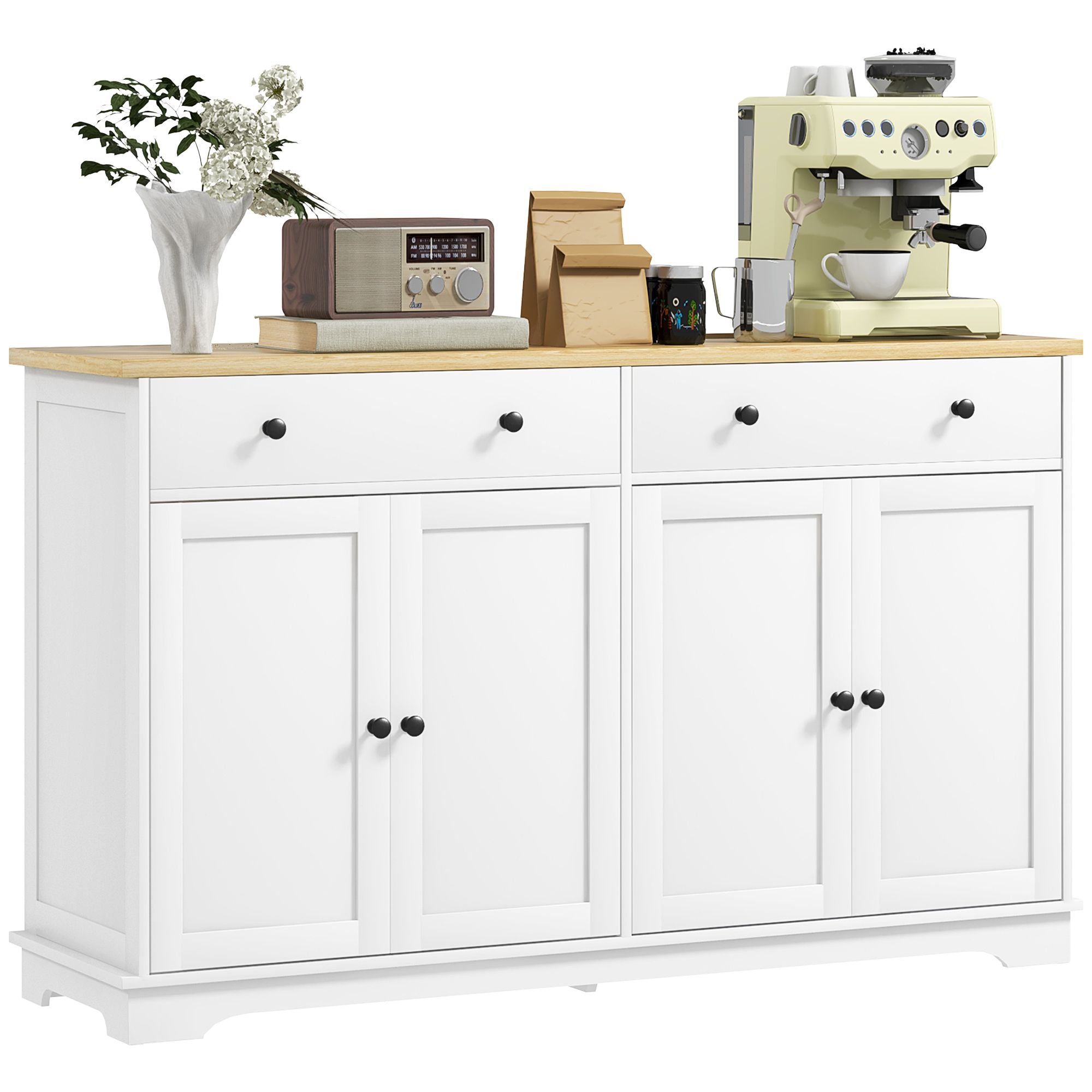 HOMCOM Modern Sideboard, Buffet Cabinet with Storage Drawers, Adjustable Shelves for Living Room, Dining Room, Entryway, White - Comfortable Living Decor
